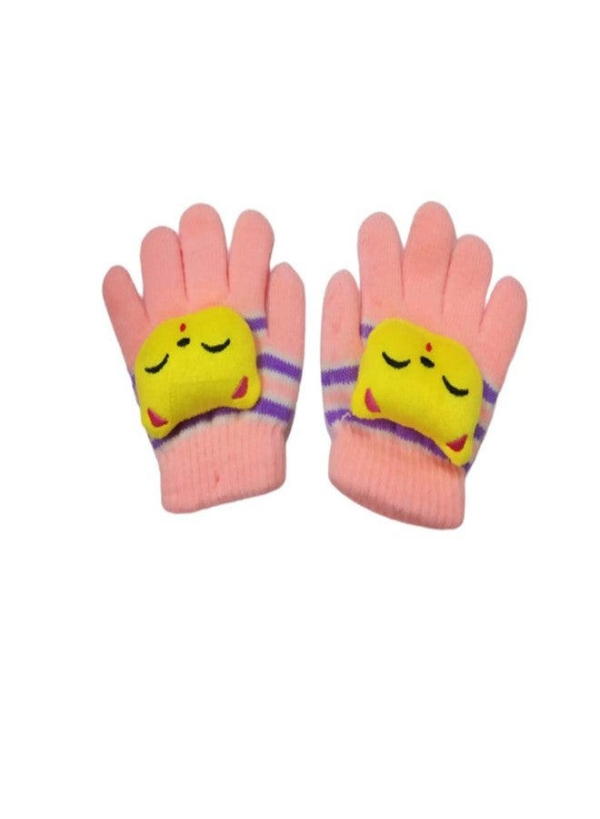 JMP 1Pair Acrylic Woolen Winter Gloves for Baby Girls & Baby Boys Toddler Cute Cat Design Gloves (Peach,1-3 Years Old) - Image 1